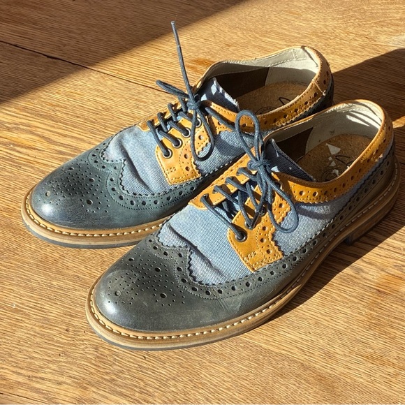 Clarks Blue and Tan Brogue Oxfords main image 5
